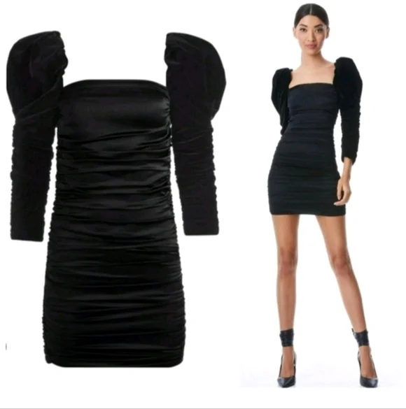 ALICE + OLIVIA KATRICE VELVET PUFF SLEEVE MINI DRESS SIZE4 - Picture 1 of 14